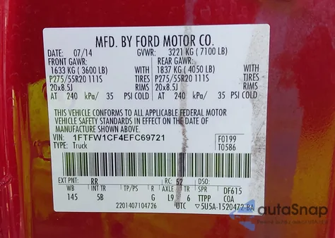 2014 Ford F-150 Fx2 из США, поврежденный, VIN 1FTFW1CF4EFC69721